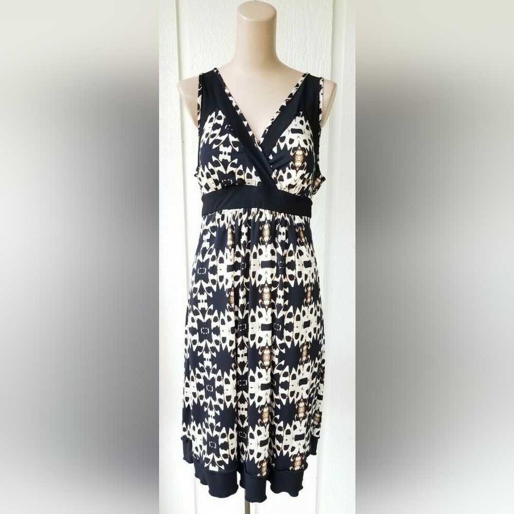 NEW DIRECTIONS Black & Tan V-Neck Tank Dress Stretch Size L ~ New With Tags